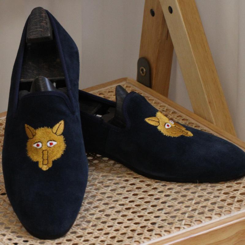 Opp France British Style Embroidered Loafers Blue