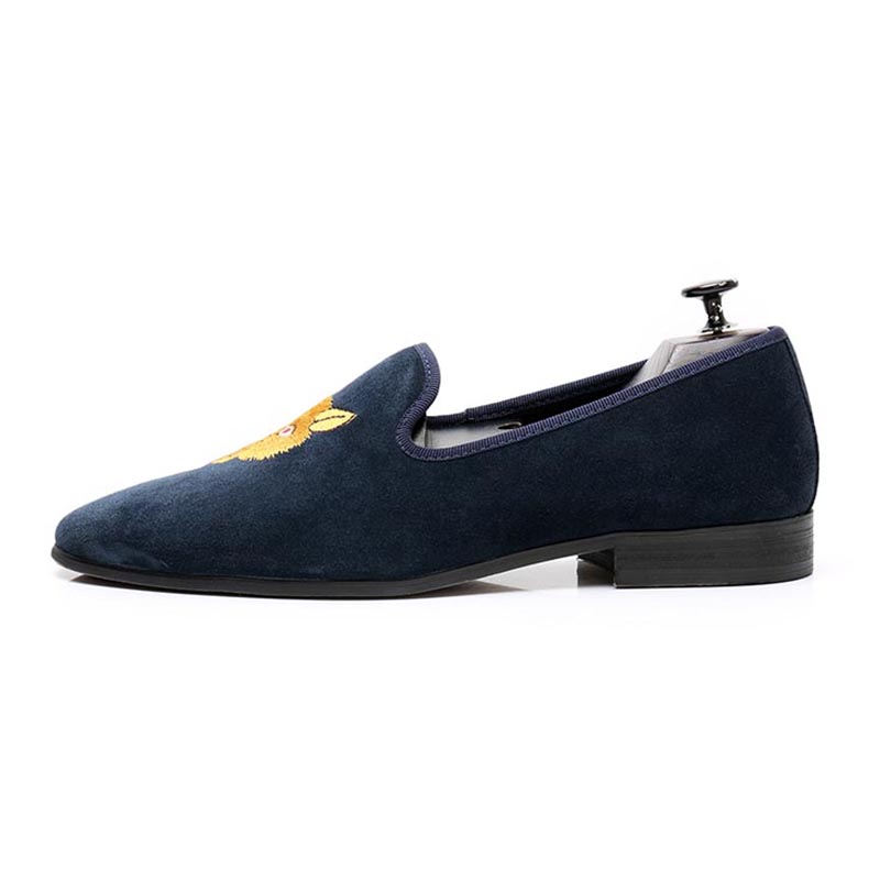 opp france British Style Embroidered Loafers Blue