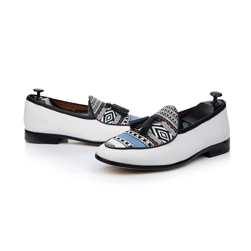 Opp France Embroidered Fringe Loafers White