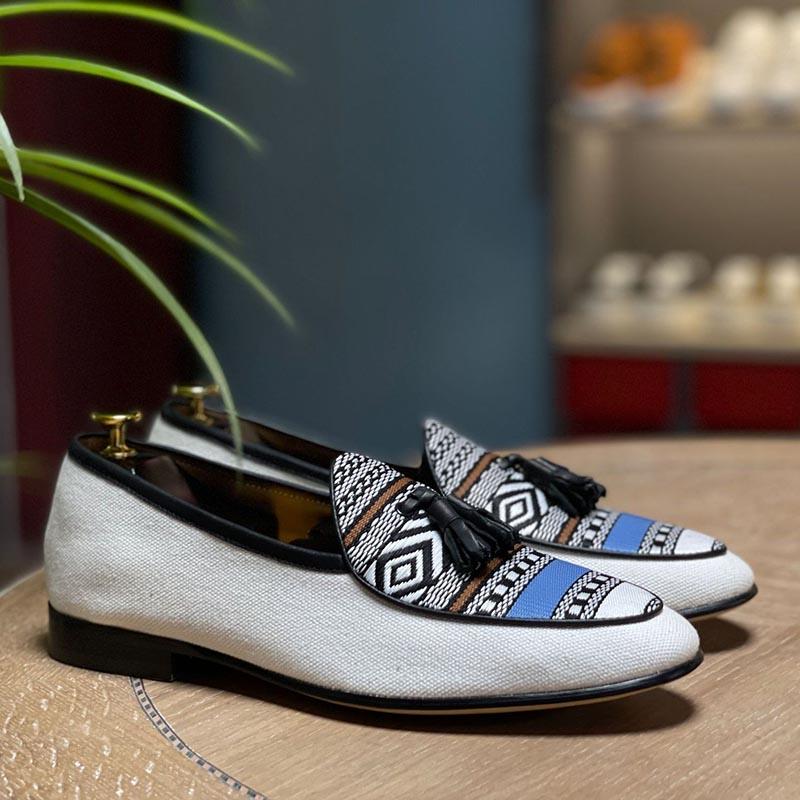 Opp France Embroidered Fringe Loafers White