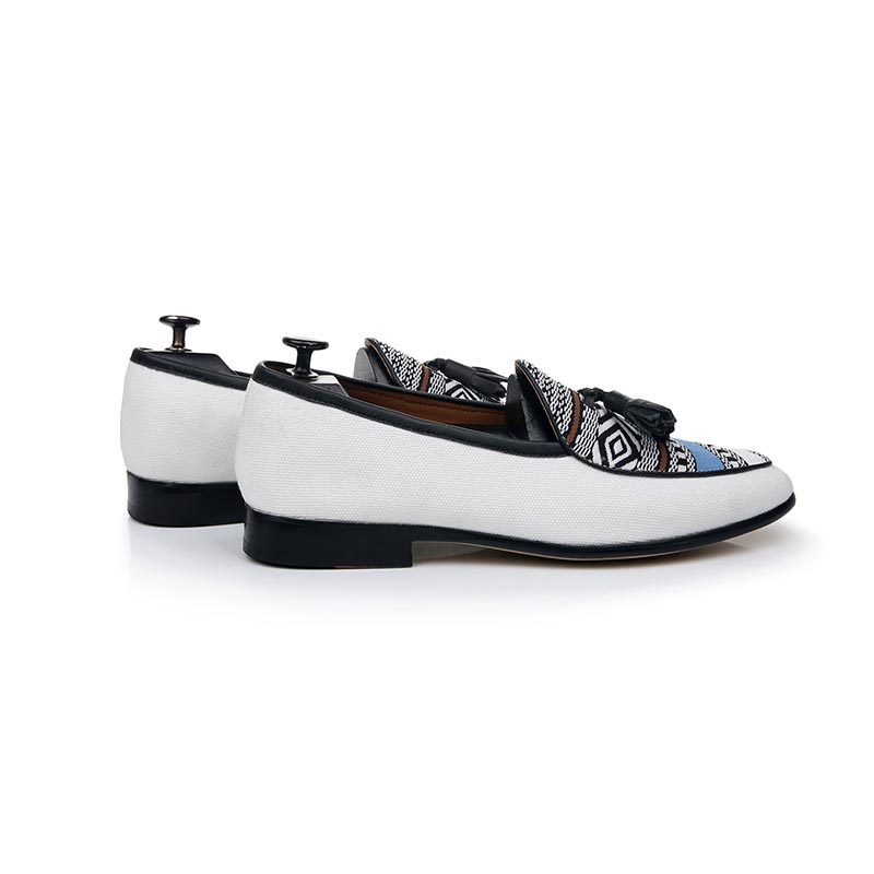 opp france Embroidered Fringe Loafers White