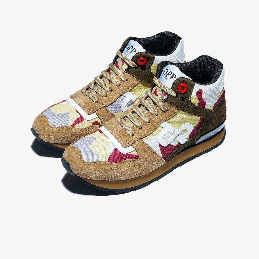 Opp France High Top Lace-Up Suede Sneakers Khaki
