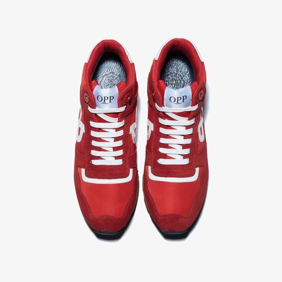 Opp France High Top Lace-Up Suede Sneakers Red