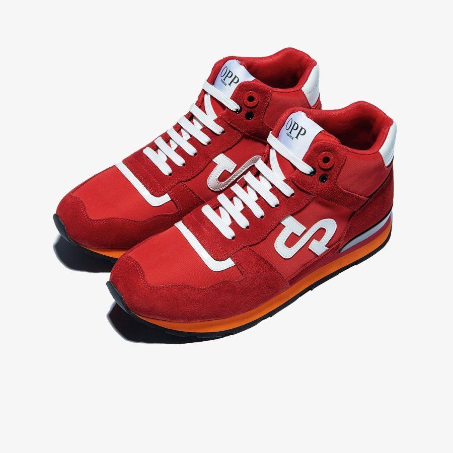 Opp France High Top Lace-Up Suede Sneakers Red