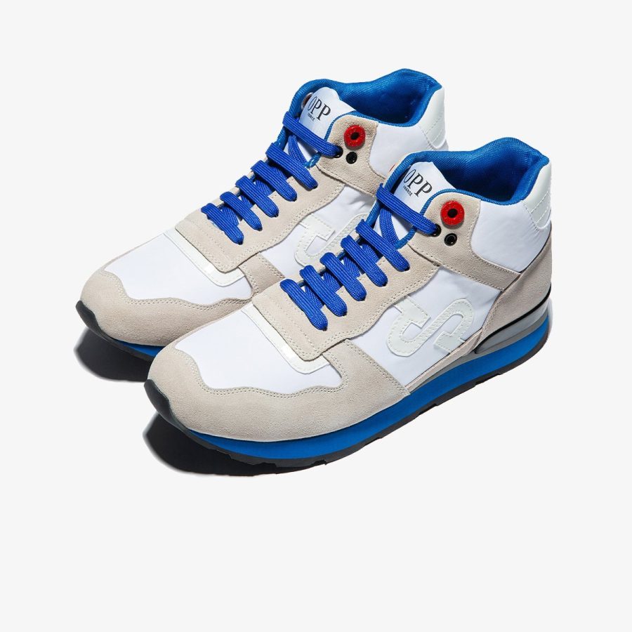 Opp France High Top Lace-Up Suede Sneakers White