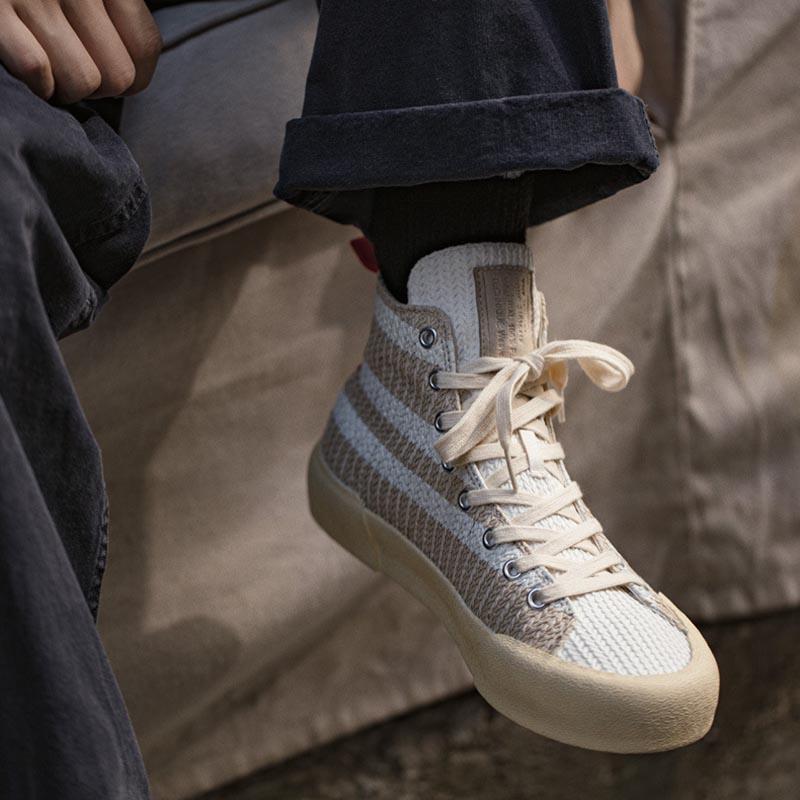 Opp France High Top Woven Panel Casual Shoes Beige