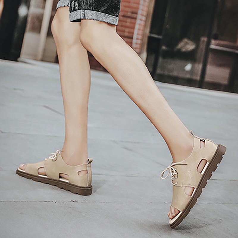 Opp France Lace-up Leather Open Toe Sandals