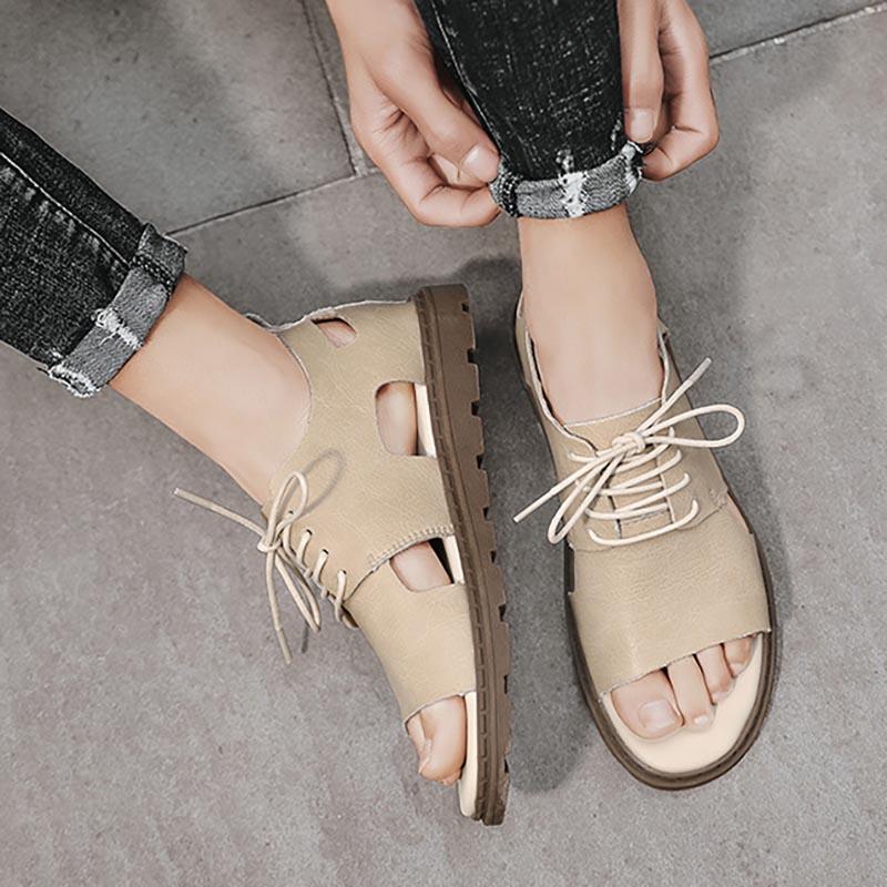 Opp France Lace-up Leather Open Toe Sandals