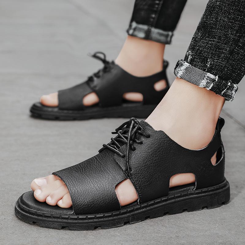 Opp France Lace-up Leather Open Toe Sandals
