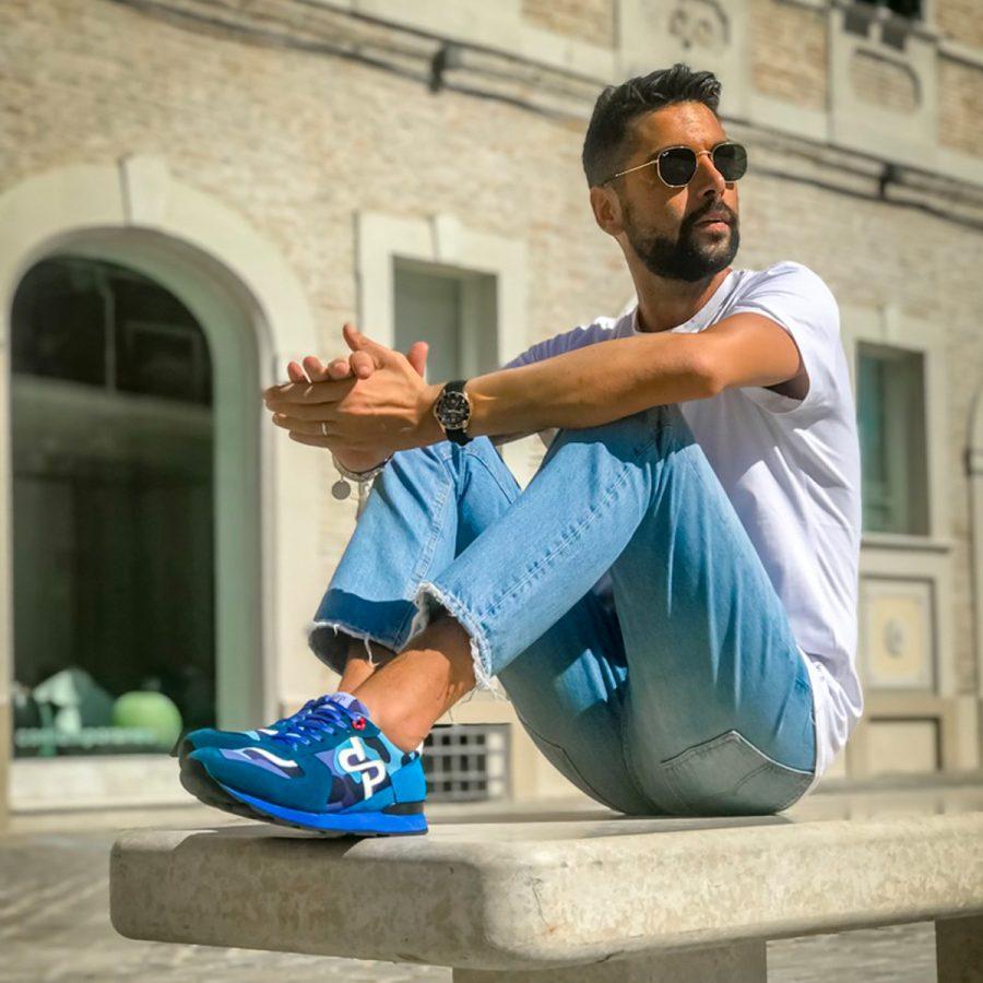 Opp France Lace-Up Paint Sneakers Blue