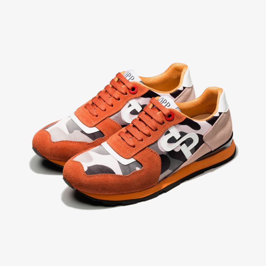 Opp France Lace-Up Paint Sneakers Orange