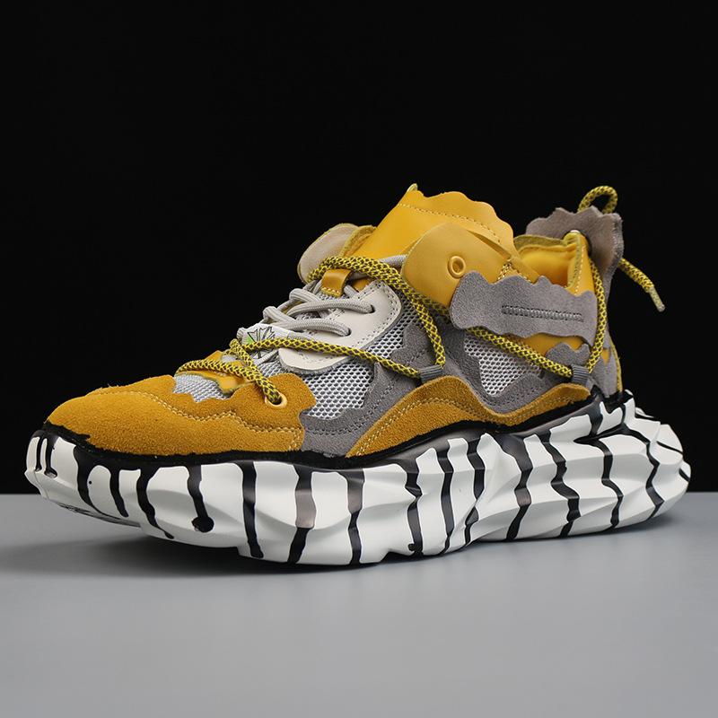 Opp France Lace-Up Platform Mesh Sneakers Yellow