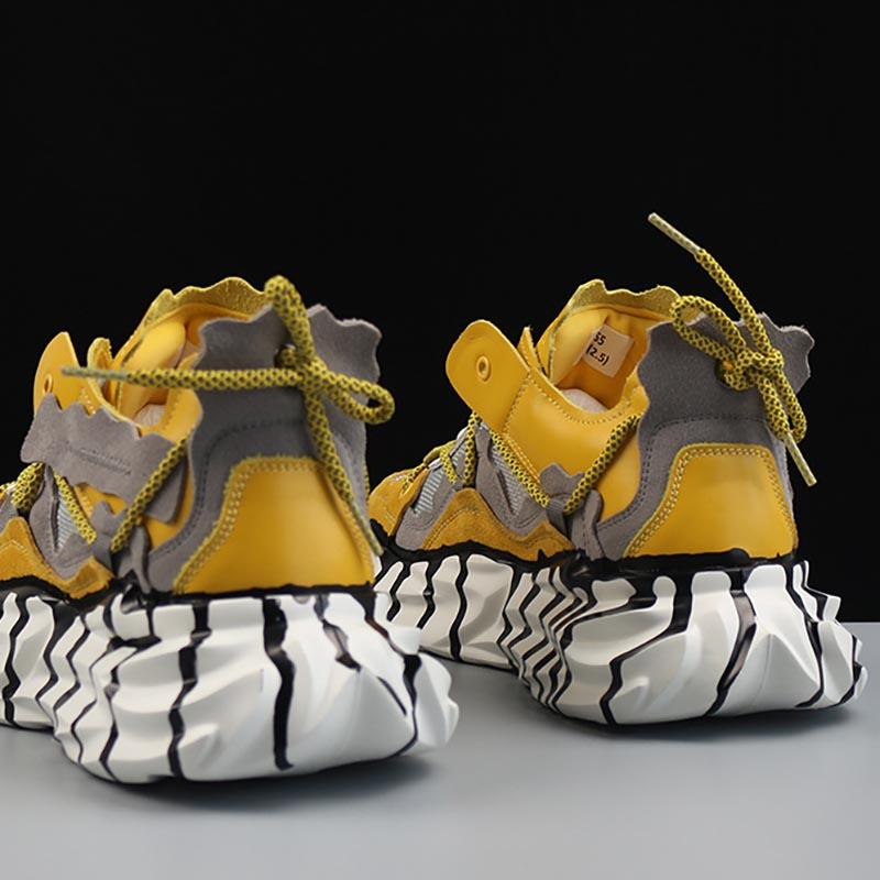 Opp France Lace-Up Platform Mesh Sneakers Yellow