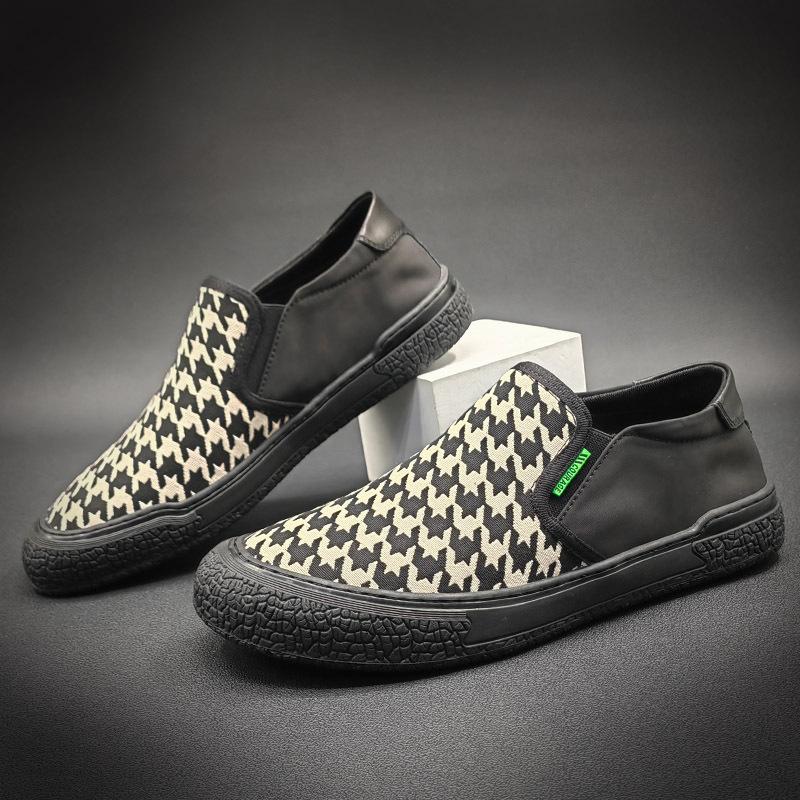 Opp France Men Black And White Plaid Loafers