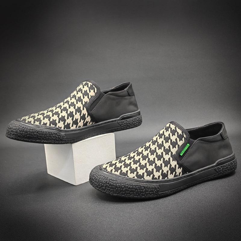 Opp France Men Black And White Plaid Loafers