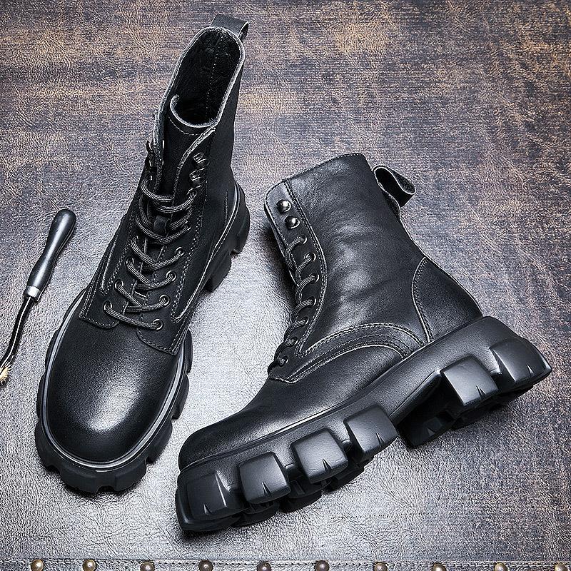 Opp France Men Black Patent Leather Platform Boots