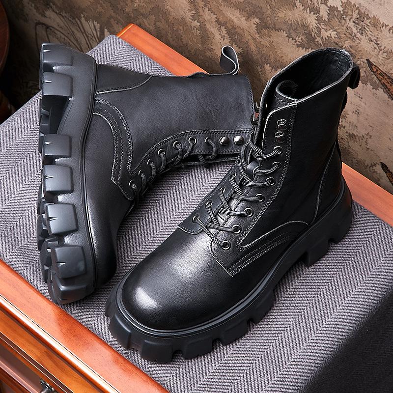 Opp France Men Black Patent Leather Platform Boots
