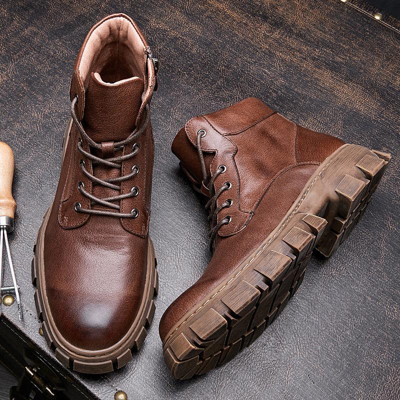 Opp France Men Brown Leather Biker Boots