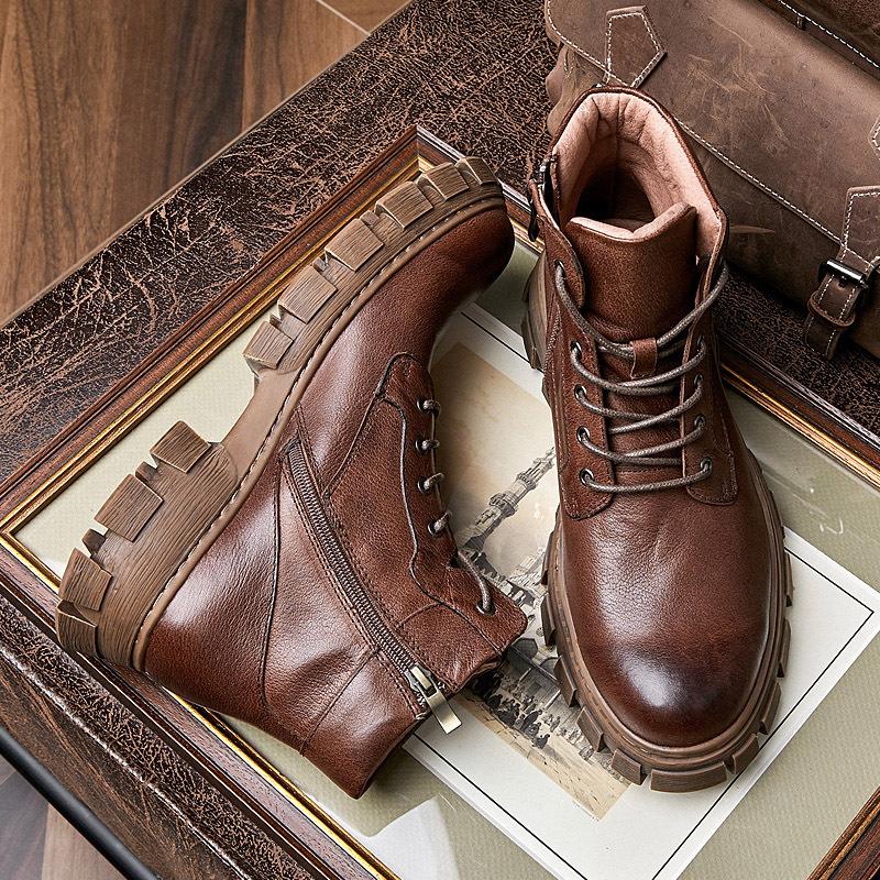 Opp France Men Brown Leather Biker Boots