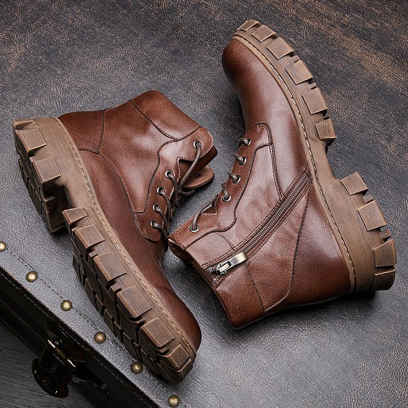 Opp France Men Brown Leather Biker Boots