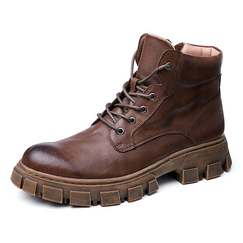 opp france Men Brown Leather Biker Boots