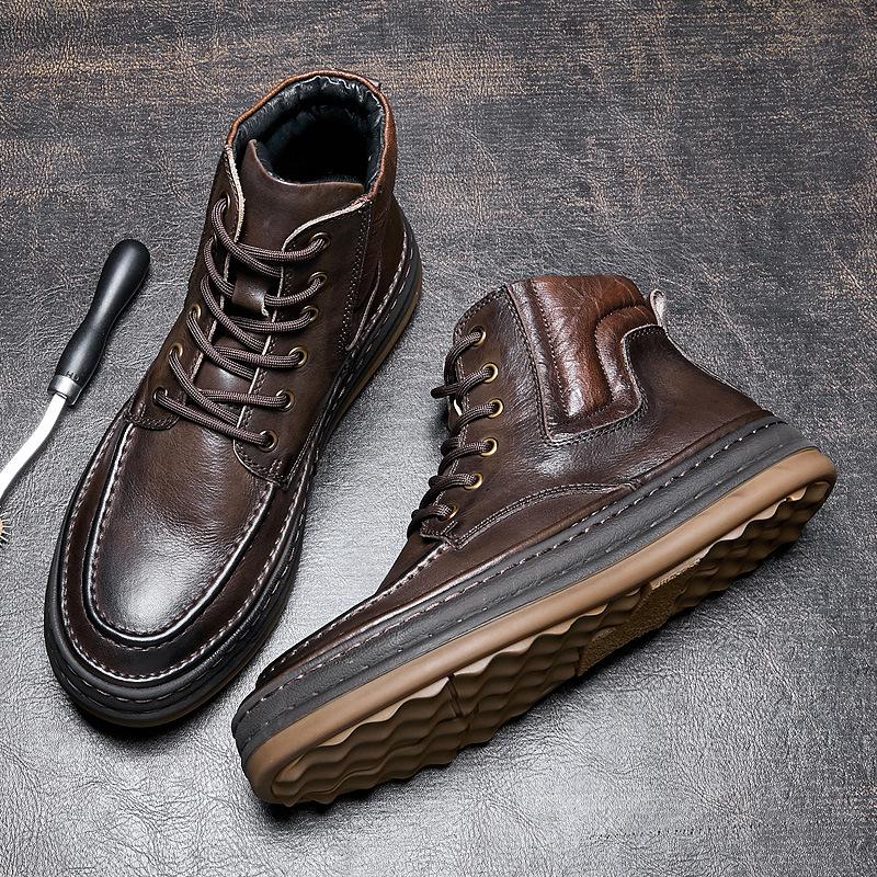 Opp France Men Brown Trend High Top Leather Boots