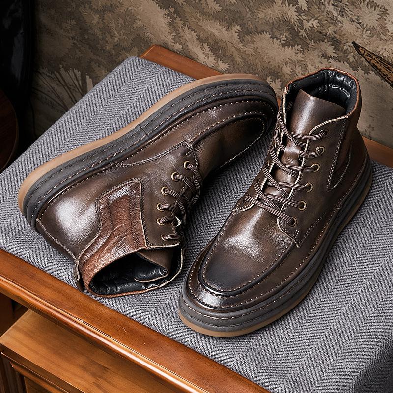 Opp France Men Brown Trend High Top Leather Boots