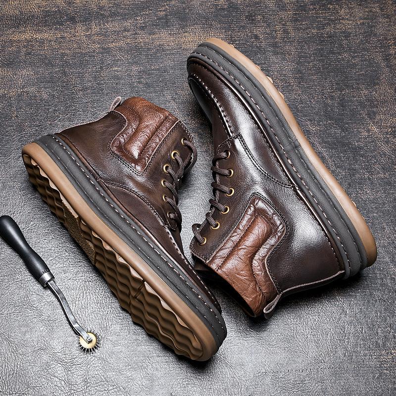 Opp France Men Brown Trend High Top Leather Boots