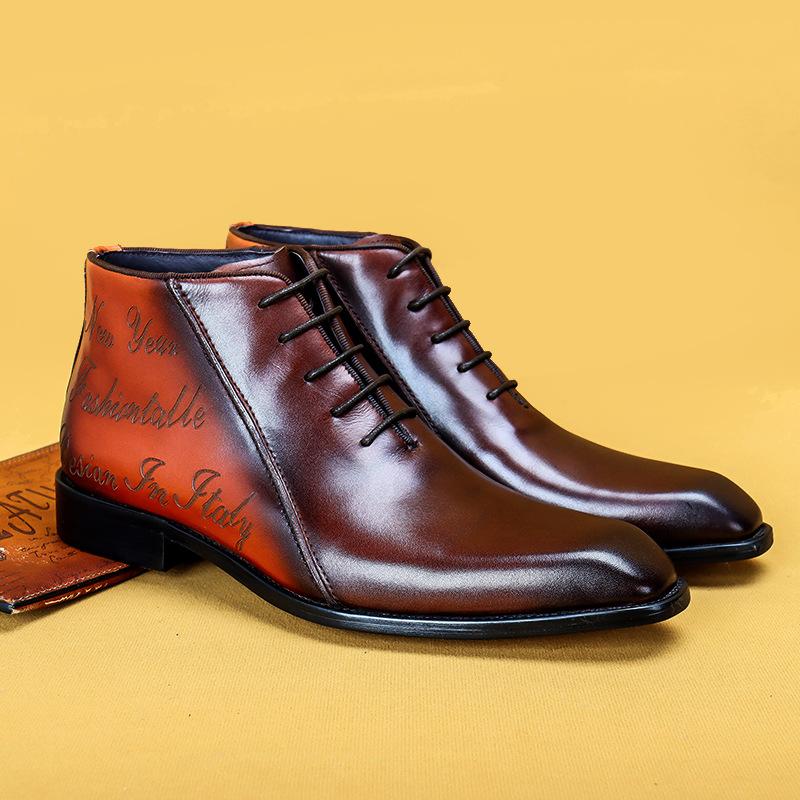 Opp France Men Engraved Leather Boots