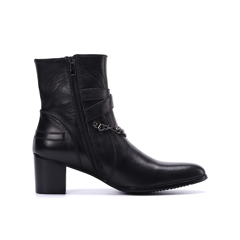 Opp France Men High Heel Chelsea Boots Black