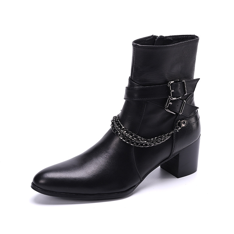 opp france Men High Heel Chelsea Boots Black