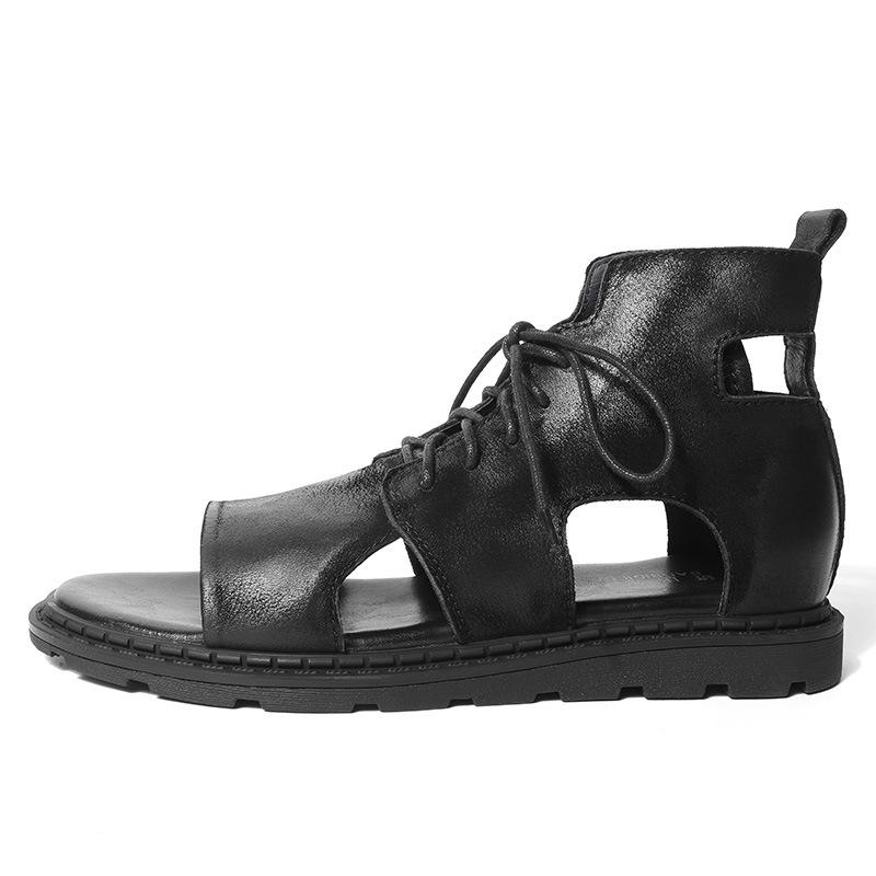 opp france Men High Top Leather Sandals Black