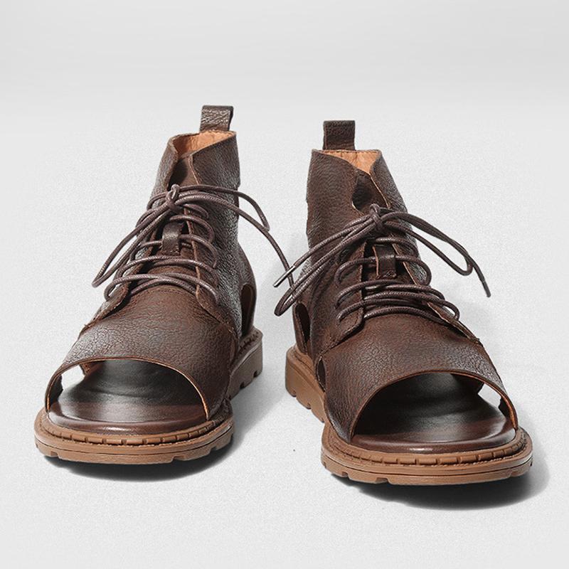 Opp France Men High Top Leather Sandals Brown