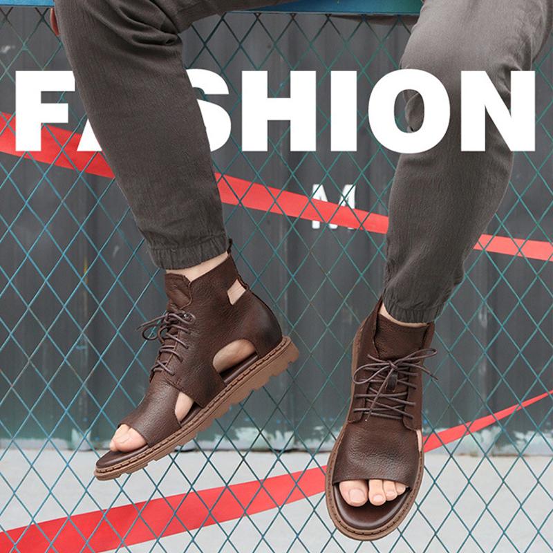 Opp France Men High Top Leather Sandals Brown