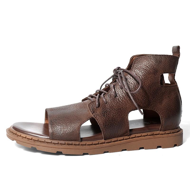 opp france Men High Top Leather Sandals Brown