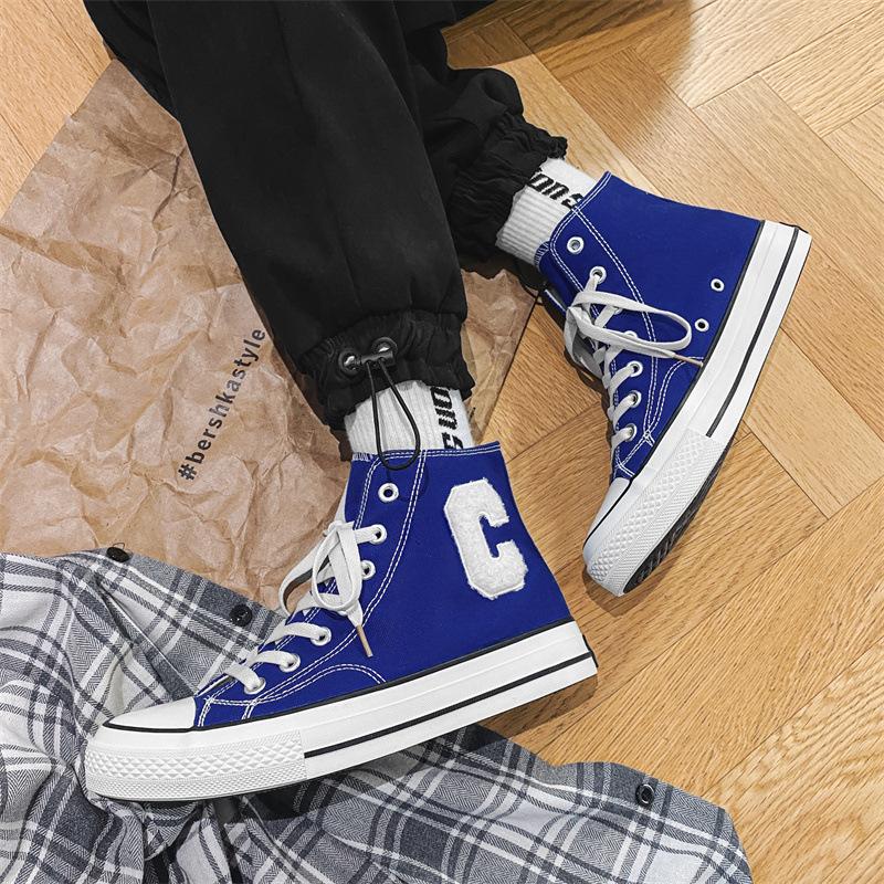 Opp France Men High Top Letter C Canvas Shoes Blue