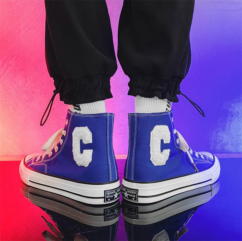 Opp France Men High Top Letter C Canvas Shoes Blue