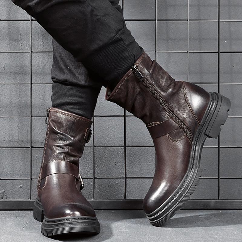 Opp France Men Leather Trend Chelsea Boots