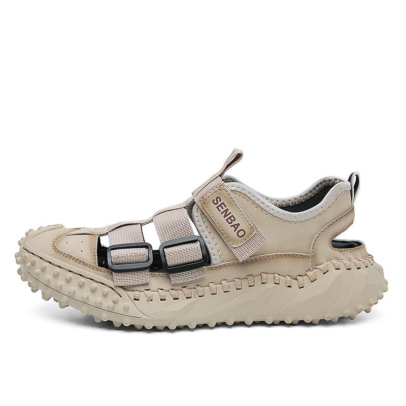 opp france Men Leather Upper Sandals Beige
