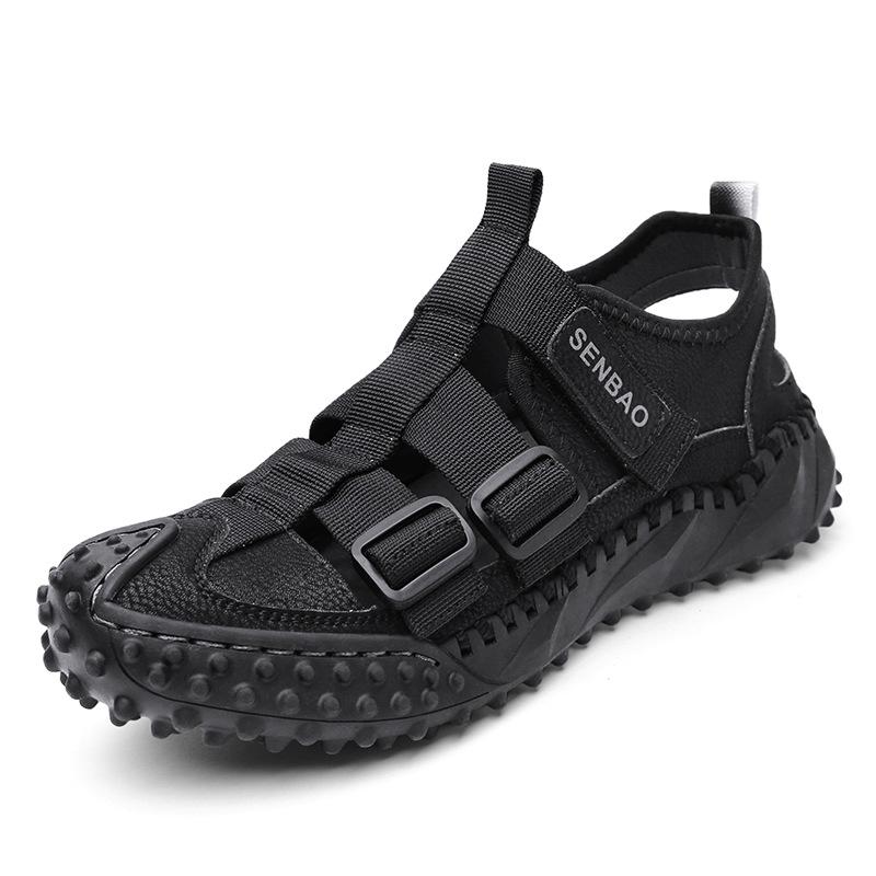 Opp France Men Leather Upper Sandals Black