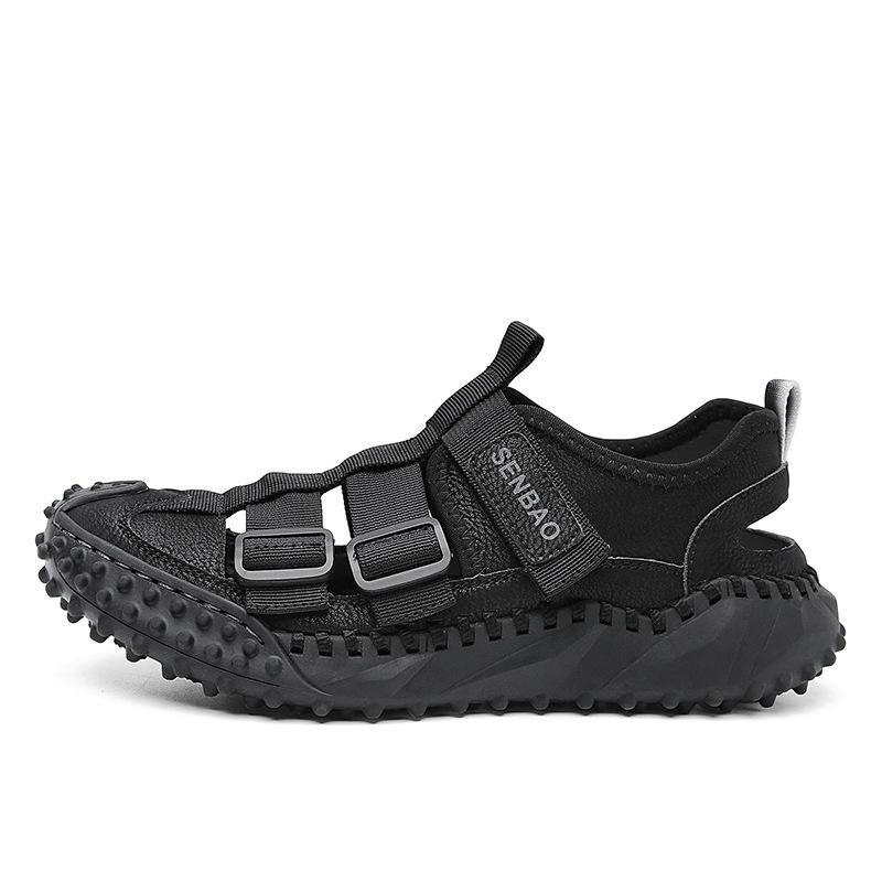 opp france Men Leather Upper Sandals Black