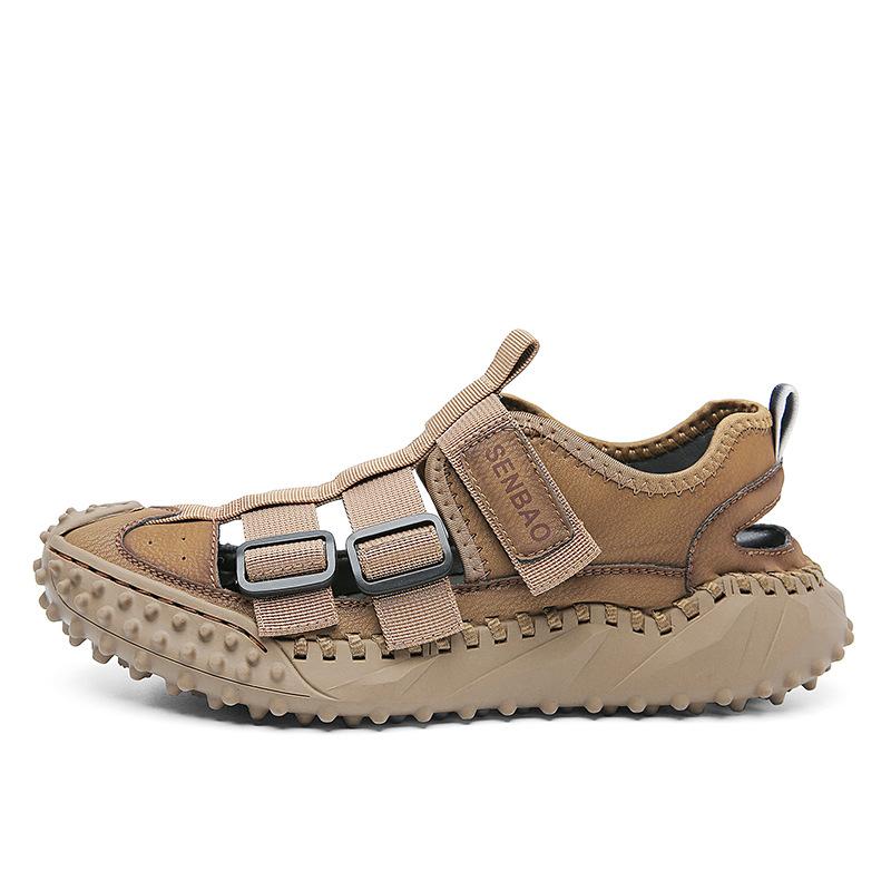 opp france Men Leather Upper Sandals Brown