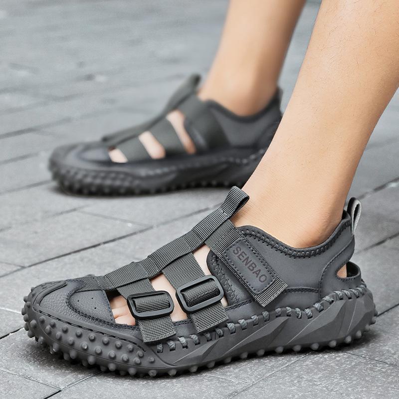 Opp France Men Leather Upper Sandals Grey