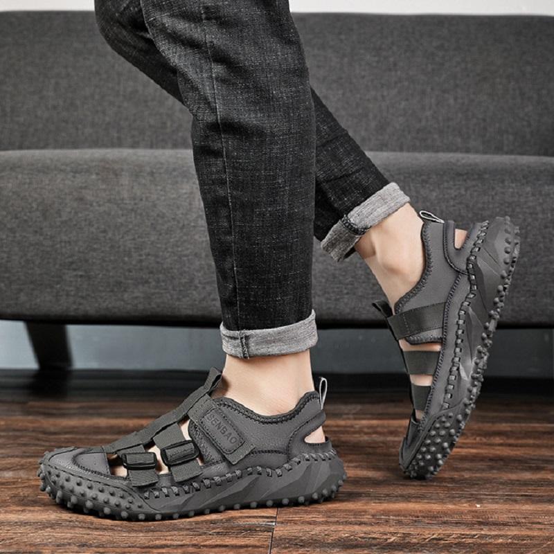 Opp France Men Leather Upper Sandals Grey