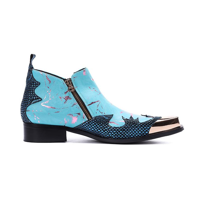 Opp France Men Pointed Toe Chelsea Boots Blue