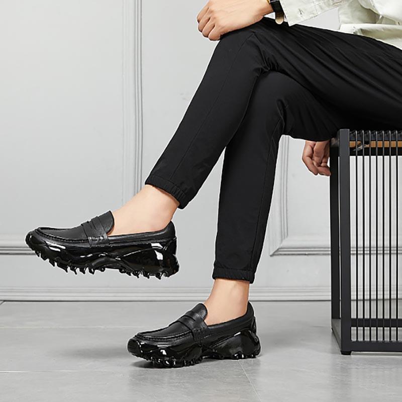 Opp France Platform Drop Rubber Sole Loafers Black