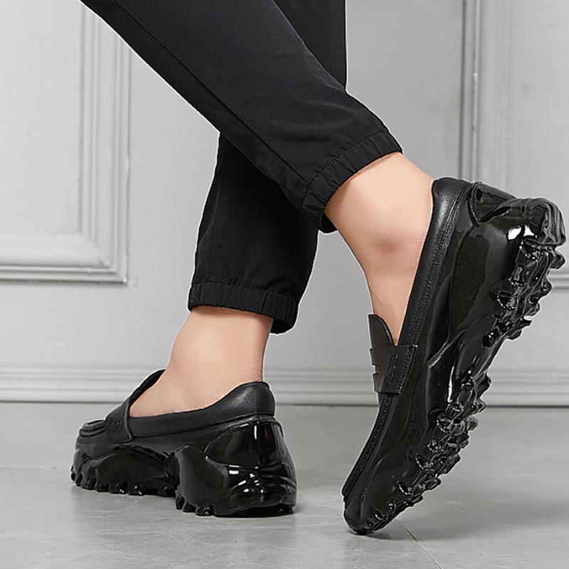 Opp France Platform Drop Rubber Sole Loafers Black