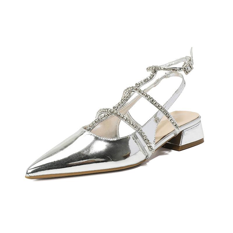 opp france Pointed Toe Rhinestone Sandals Silver
