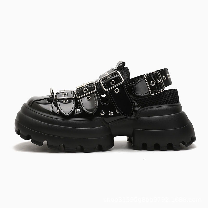 Opp France Punk Button Stud Cutout Sandals