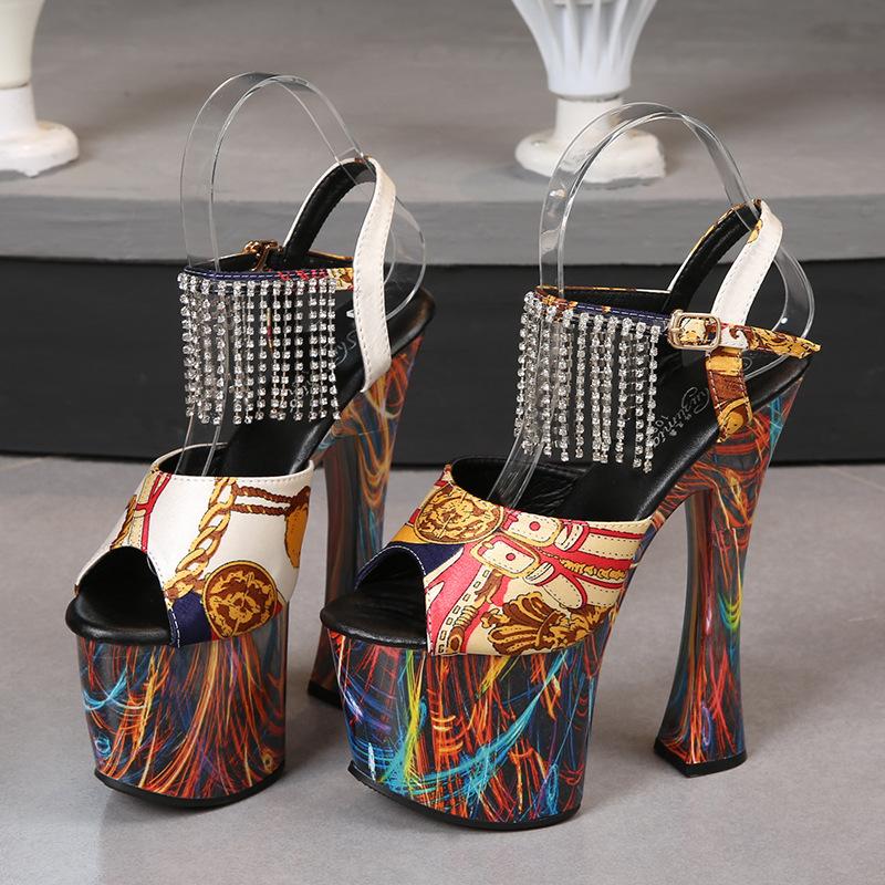 Opp France Rhinestone Fringed Heeled Sandals